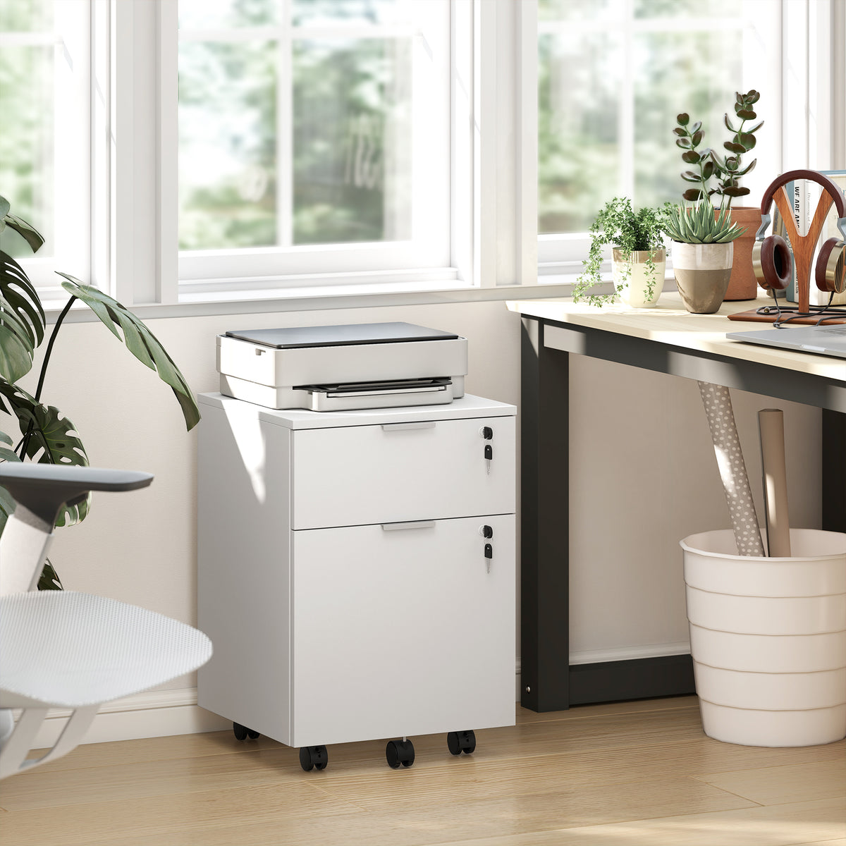 Caisson de bureau, meuble de rangement 2 tiroirs 2 barres pour dossier suspendu, verrouillable avec 2 clés 42x40x60 cm-9