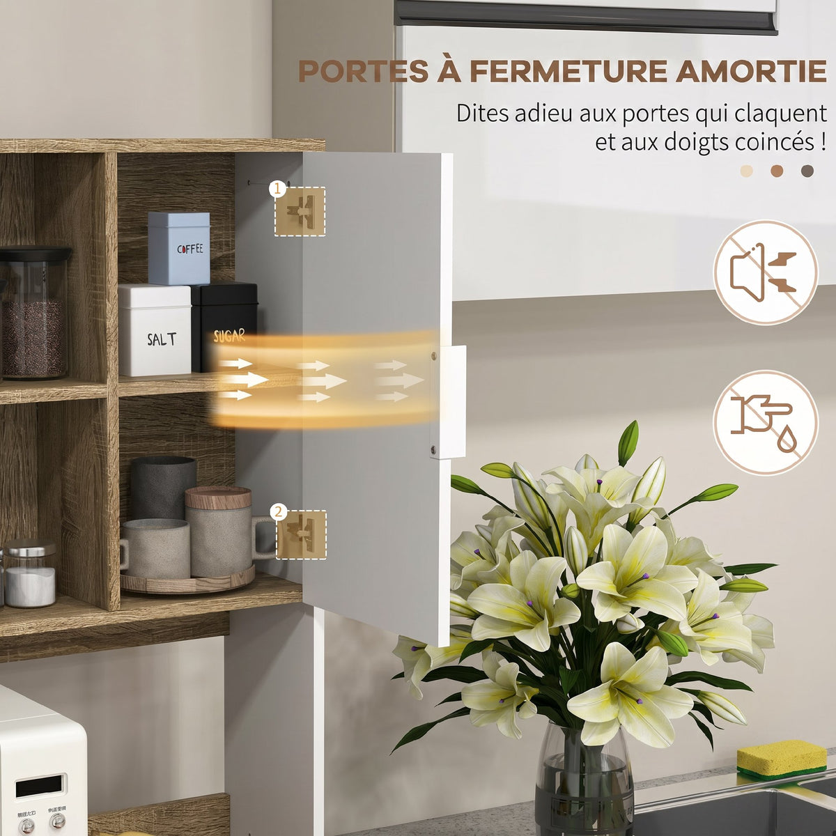 Armoire de cuisine meuble de rangement 4 portes 1 tiroir design scandinave 98 x 39 x 180 cm blanc et naturel-4