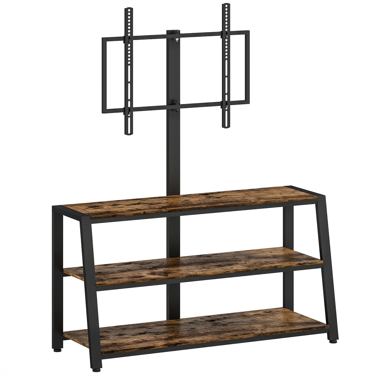Meuble TV avec support pour téléviseurs de 32-70 pouces, étagères ouvertes, angle ajustable 35°, 108x41x135cm, marron-0