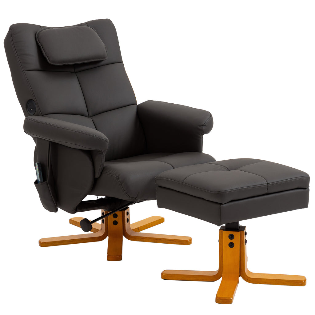 Fauteuil massant avec repose-pied, dossier inclinable jusqu'à 135°, coffre de rangement, télécommande-0