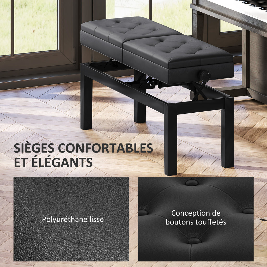 Banc de piano réglable en hauteur, tabouret de piano avec rangement, banquette pour clavier capitonné, noir-3