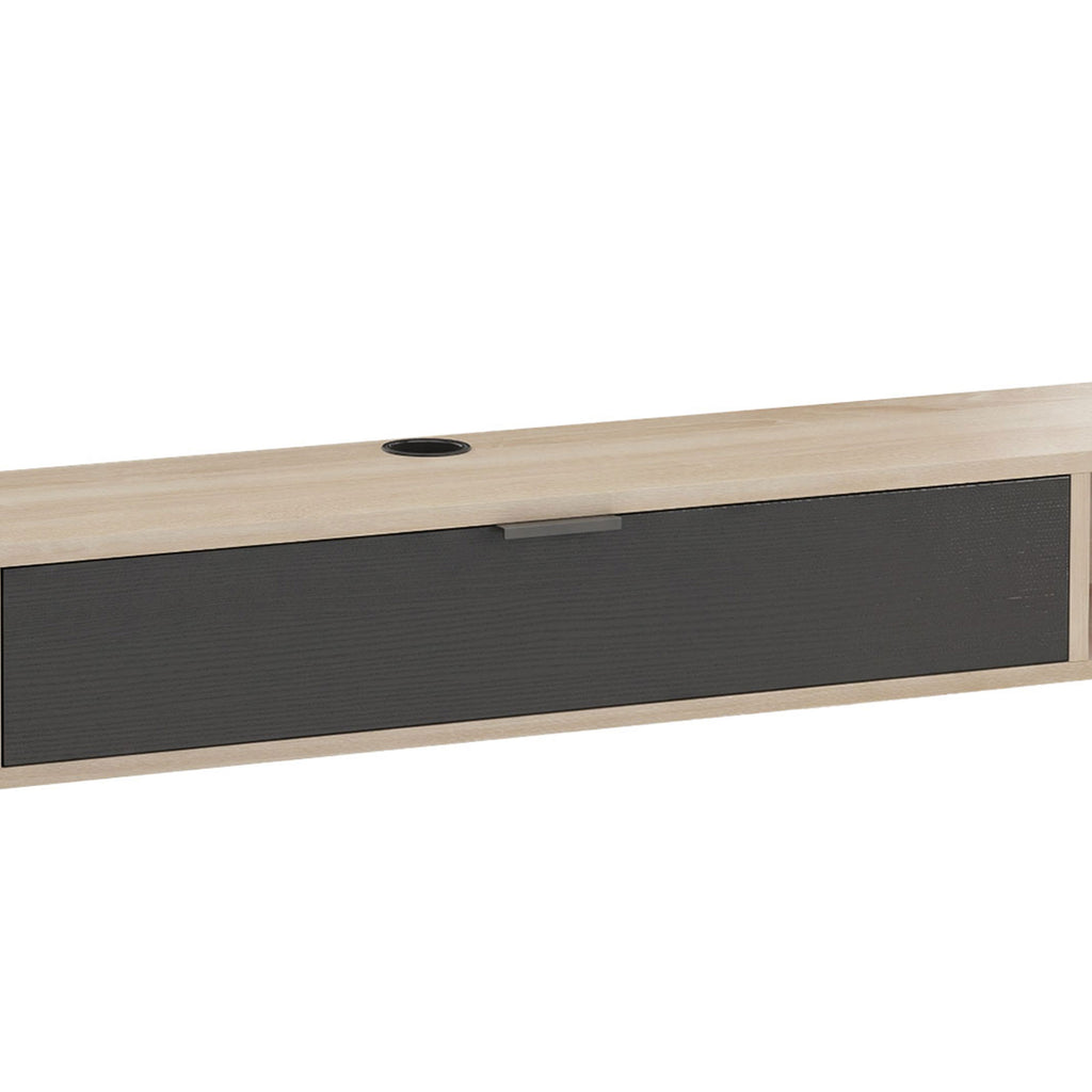 Meuble TV suspendu, meuble télé pour téléviseur jusqu'à 75 pouces, tiroir rabattable 2 étagères 180x24x16cm bois naturel-9