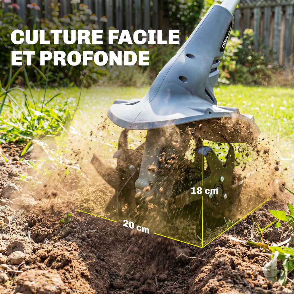 Motobineuse sans Fil Motoculteur Électrique 18V 355W avec 2 Batteries 4,0Ah Léger et Anti-mal de Dos, Largeur 20cm Gris-5