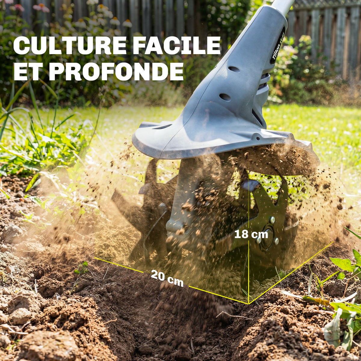 Motobineuse sans Fil Motoculteur Électrique 18V 355W avec 2 Batteries 4,0Ah Léger et Anti-mal de Dos, Largeur 20cm Gris-5