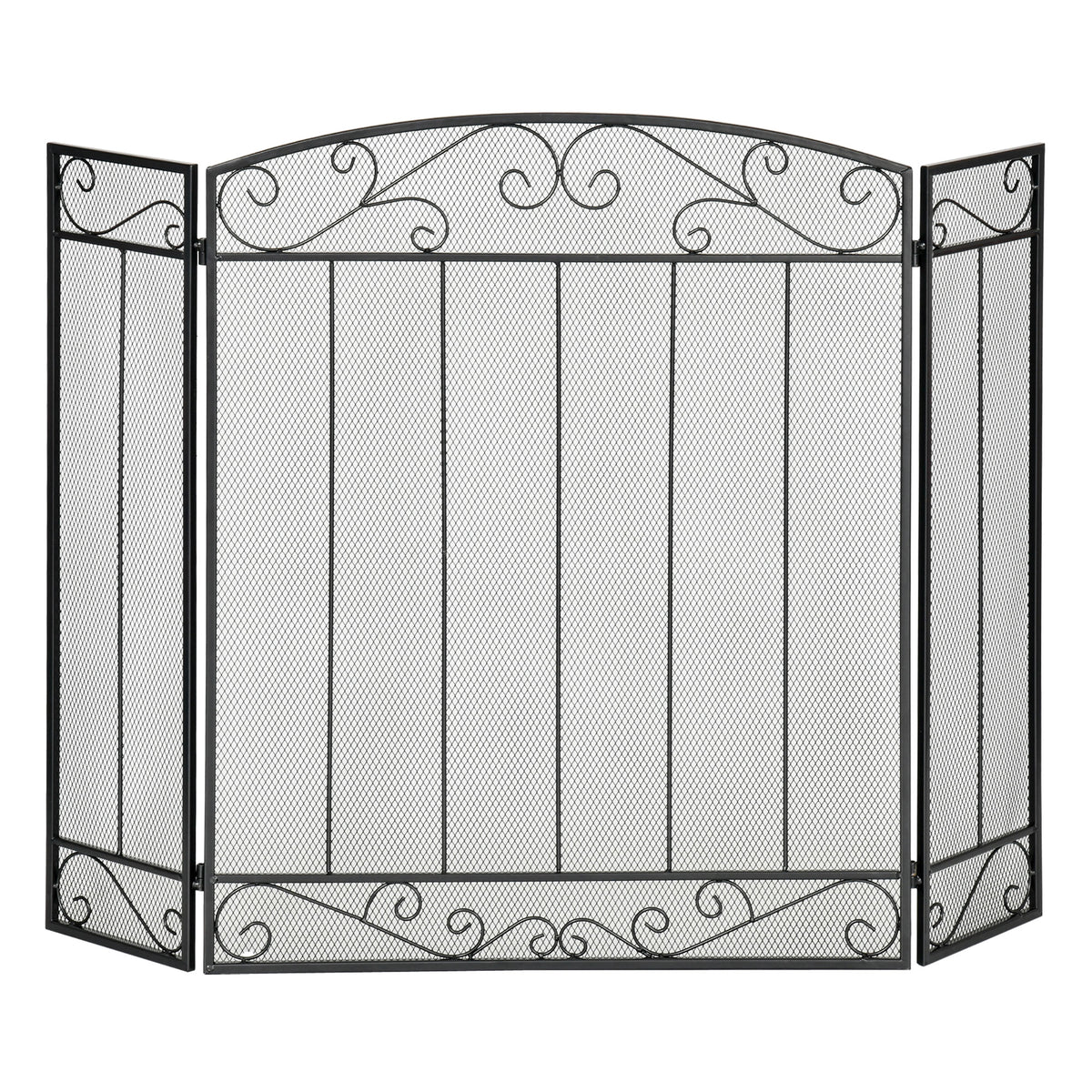 Grille de Protection pour cheminée - Pare-feu Large pour cheminée ou poêle - Pare-étincelles - barrière de sécurité - 3 Volets Pliables - Acier métal Noir-0