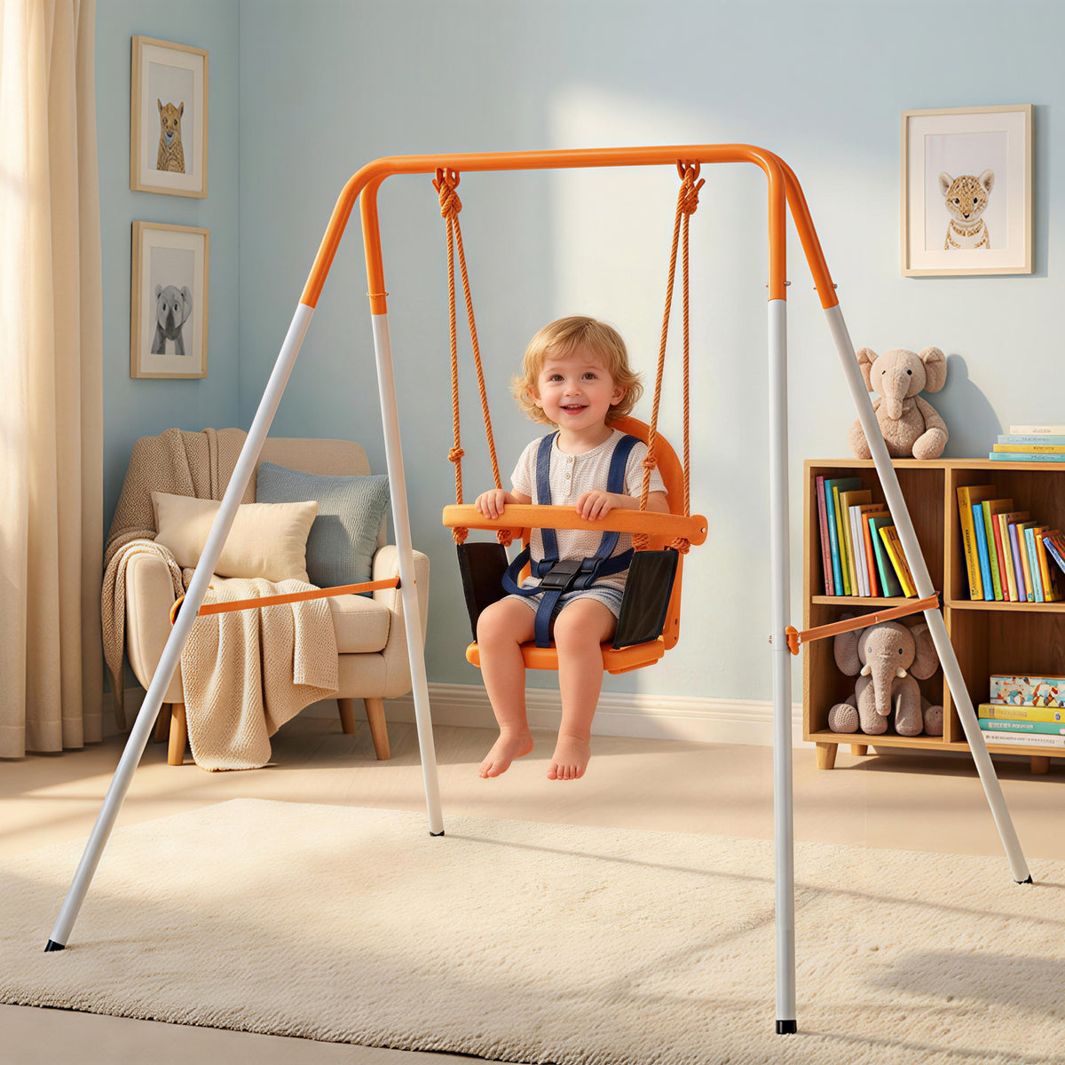 Balançoire portique pour enfants de 6 à 36 mois capacité de charge de 25 Kg en acier hauteur 122 cm orange-1
