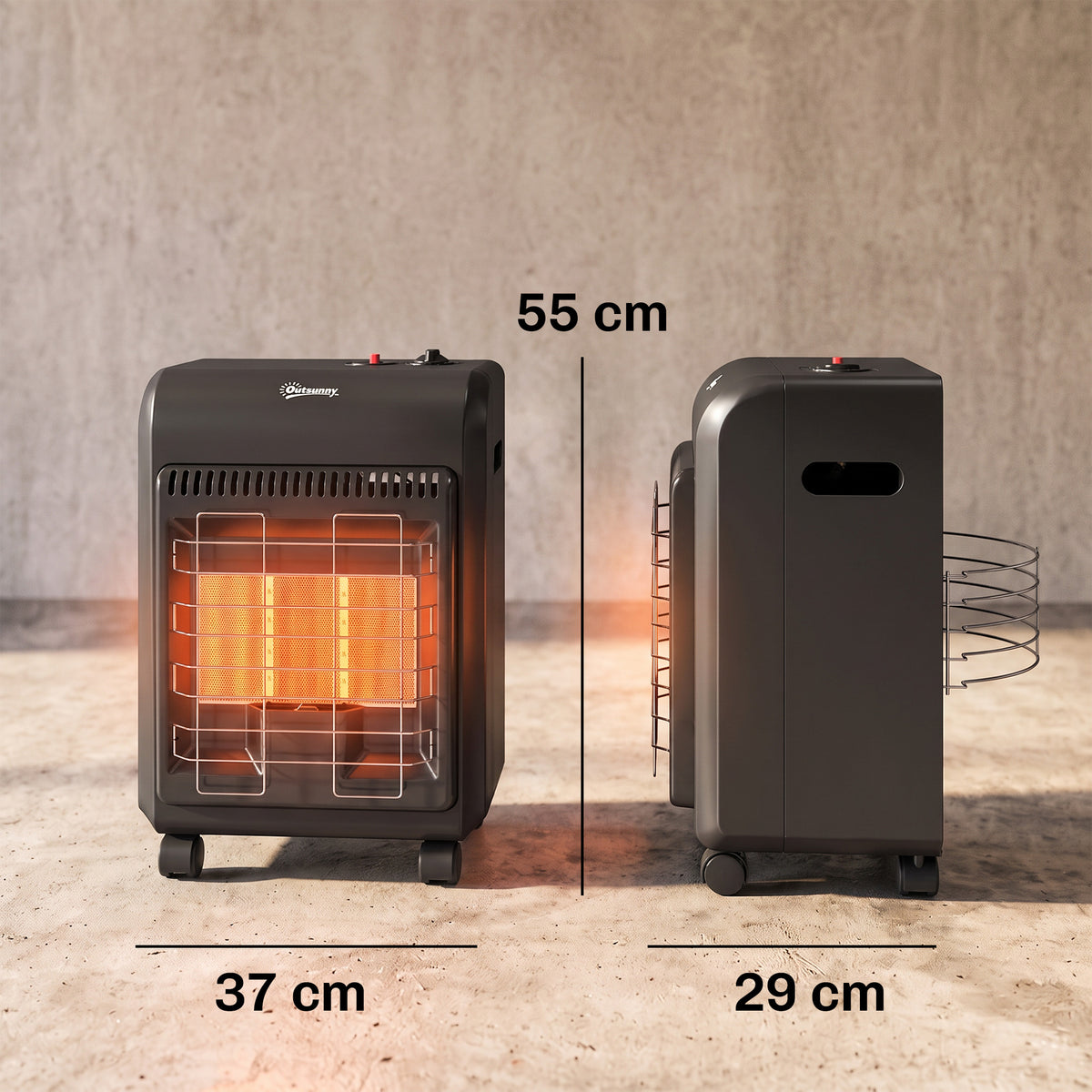 Chauffage d'Appoint Gaz Portable 4,2kW Infrarouge Compact 2 Freins Système ODS Anti-Basculement Housse 37x29x55cm Noir-2