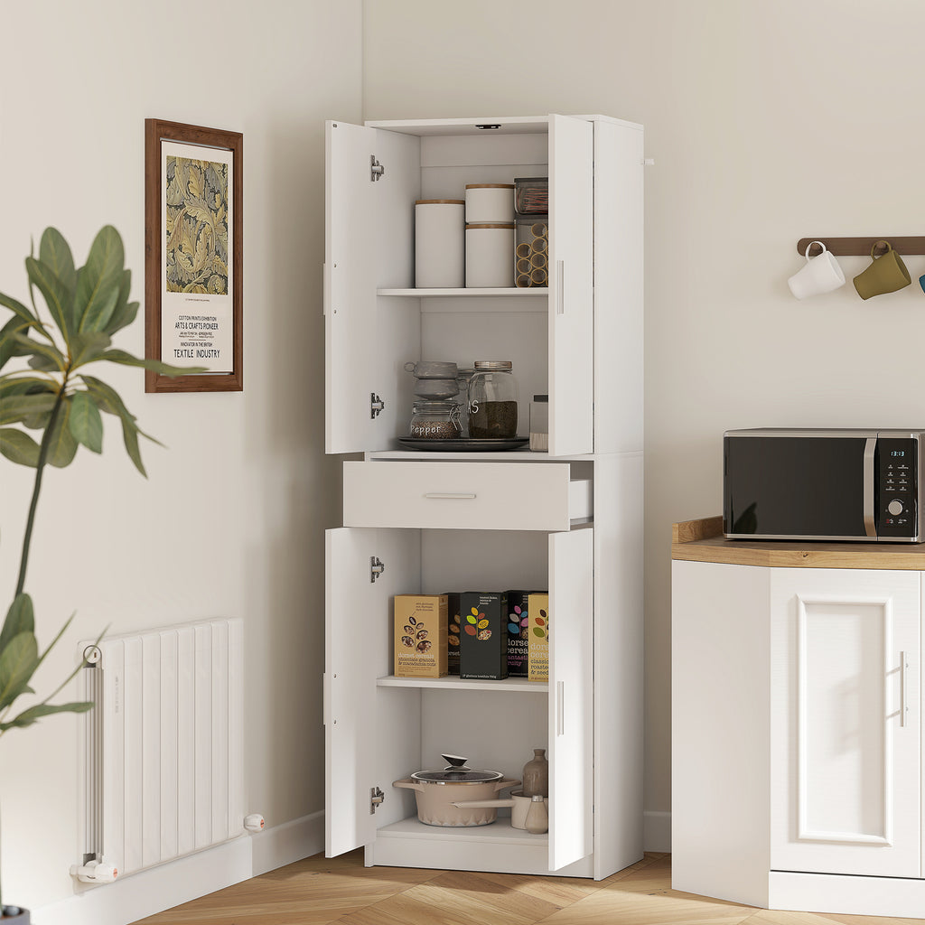 Armoire de cuisine moderne avec placards à portes, étagères réglables et tiroir, 60 x 35 x 180 cm, blanc-1
