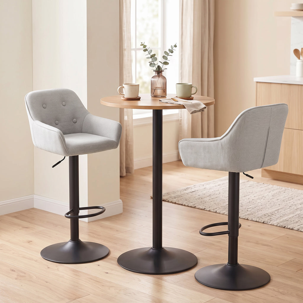 Tabourets de Bar Lot de 2, Chaises de Bar en Chenille, Hauteur Réglable, Pivotant 360°, Dossier et Repose-Pieds, Gris-8