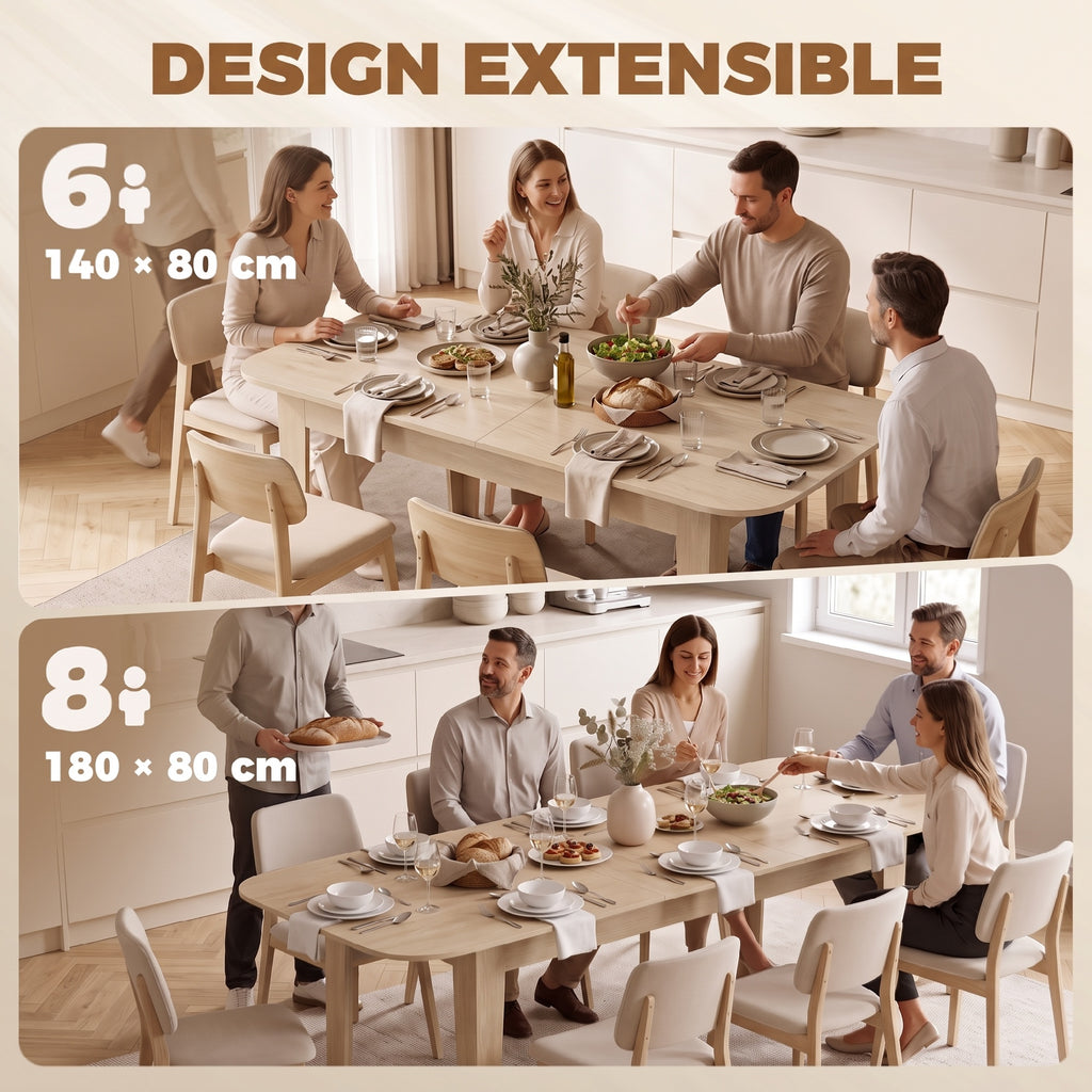 Table à Manger Extensible pour 4 à 6 Personnes, 140-180 cm, Table de Cuisine Ovale avec Bords Arrondis, Chêne-3