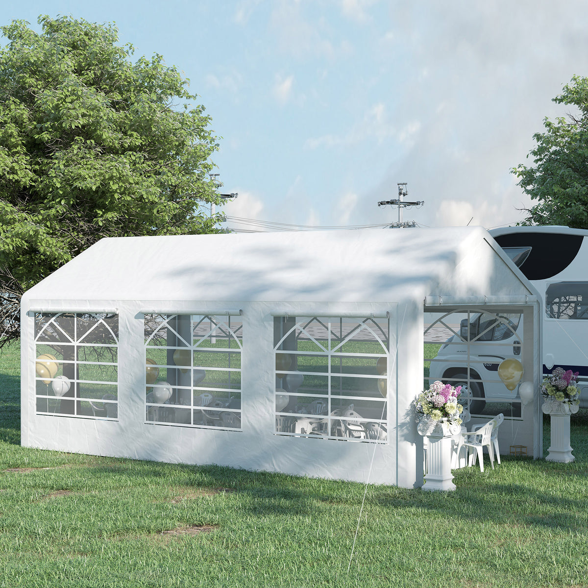 Tonnelle de jardin 3 x 6 m tente de réception avec 4 parois 3 fenêtres de chaque côté barnum pour fête mariage blanc-9