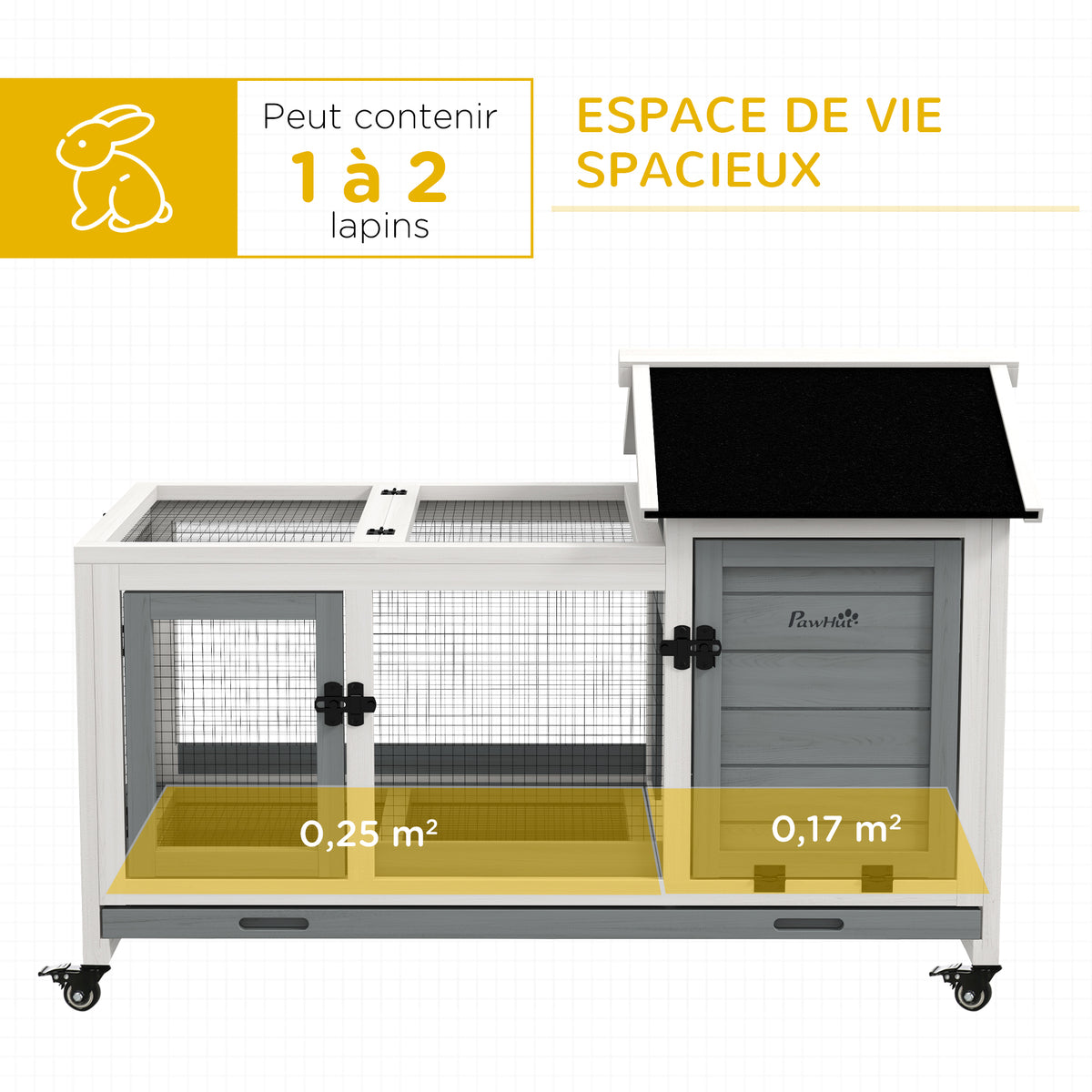 Clapier cage à lapins rongeurs sur roulettes 2 portes verrouillables - dim. 108L x 58l x 73,5H cm - bois massif-3