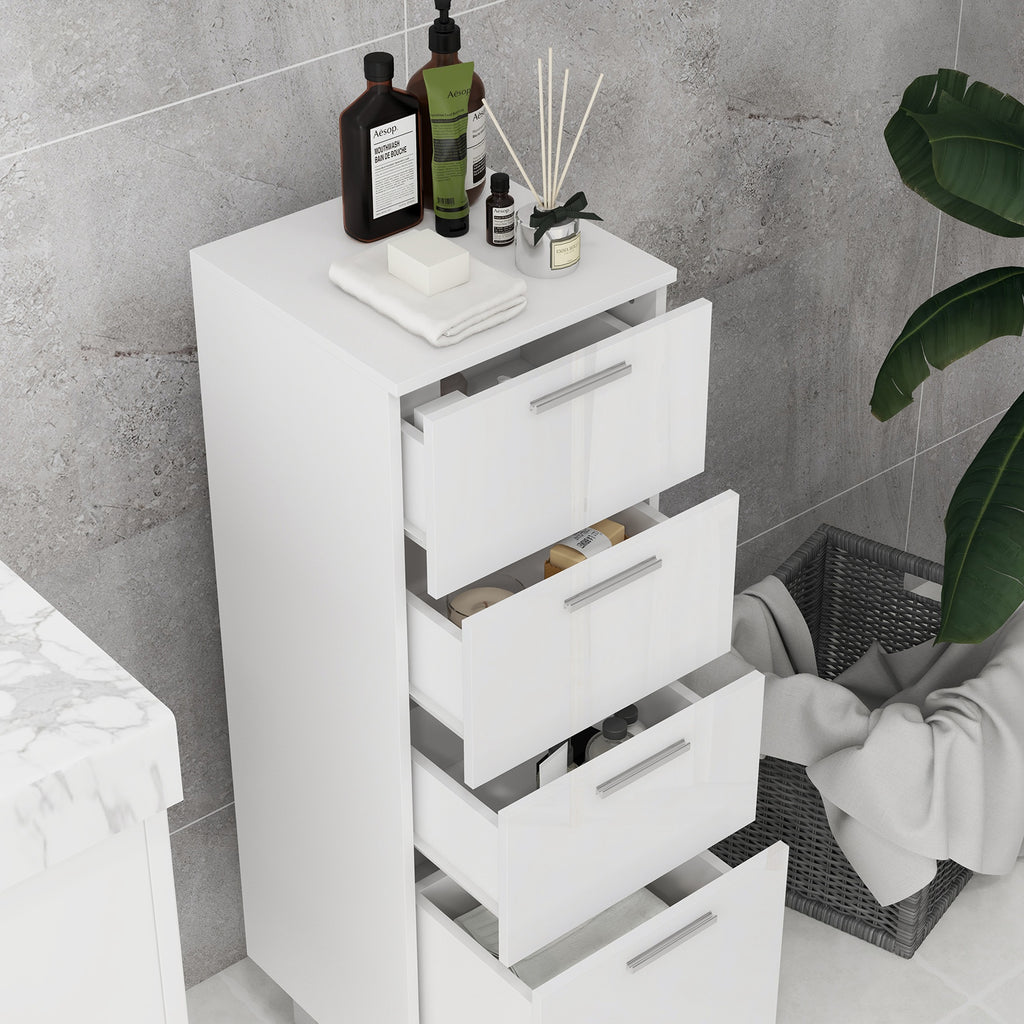 Meuble de salle de bain sur pied - 4 tiroirs et base surélevée, commode salle de bain salon chambre, 30x30x93cm, blanc-7