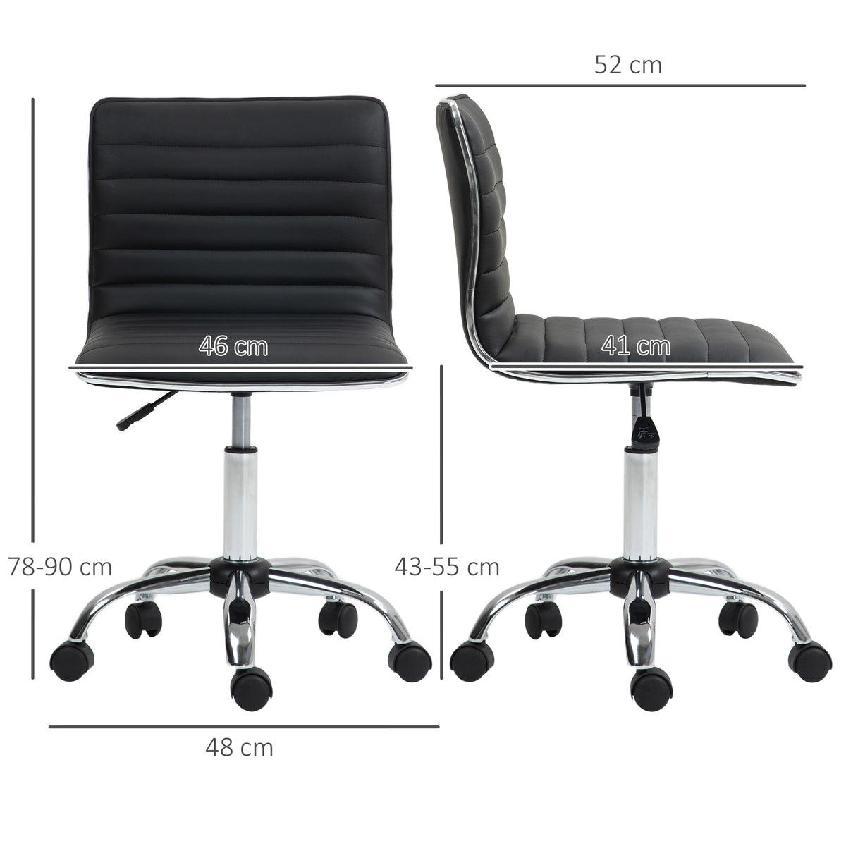 Chaise bureau fauteuil de bureau à roulettes pivotante hauteur réglable siège rembourrée 48 x 52 x 78-90 cm noir-2