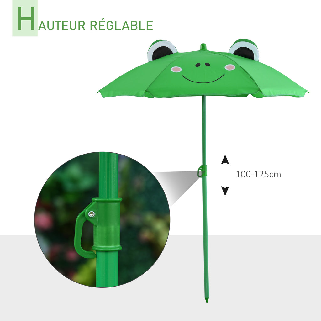 Ensemble Salon de Jardin Enfant 4 pcs Design Grenouille - Table Ronde + 2 chaises Pliables + Parasol - métal époxy Oxford Vert-5