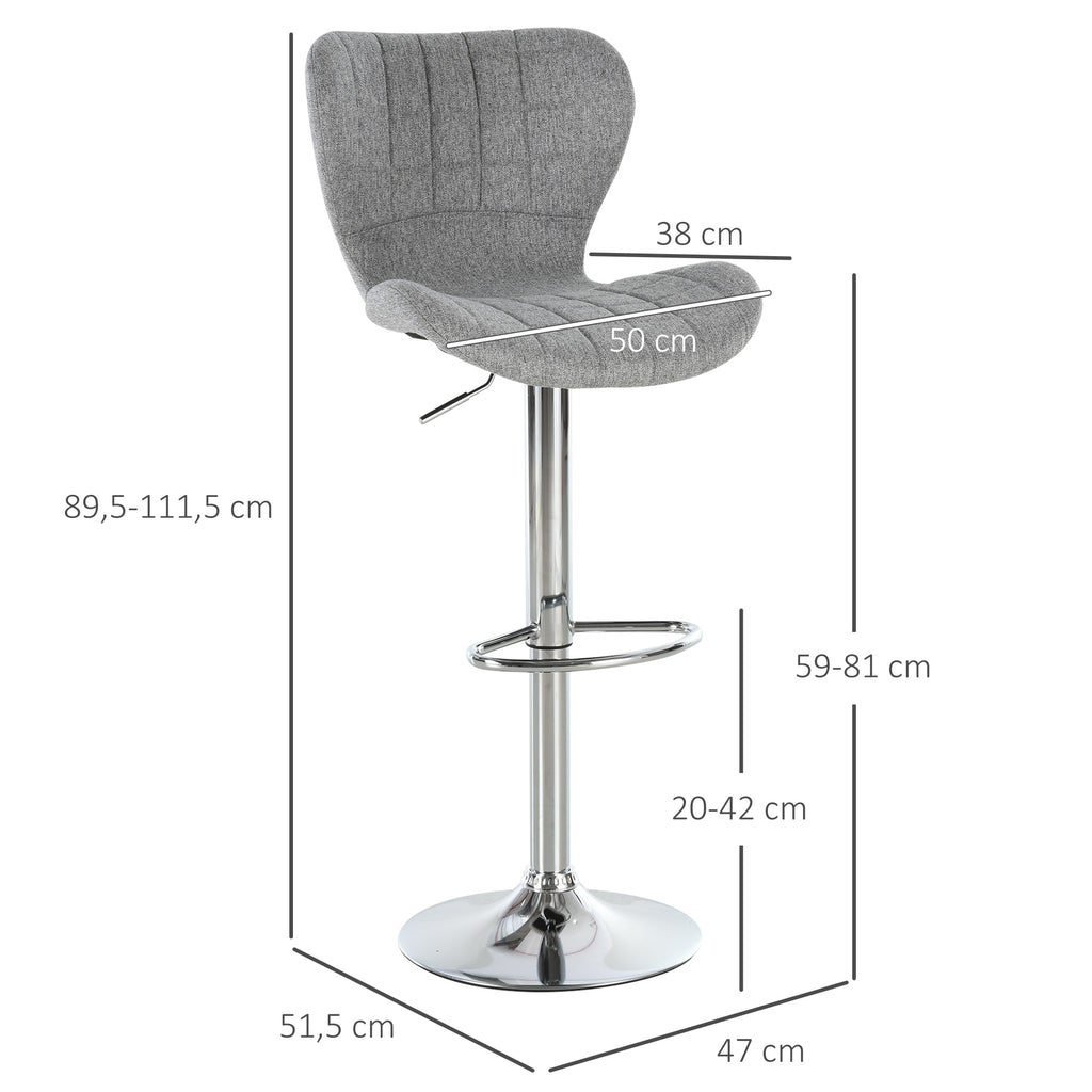 Lot de 2 Tabourets de Bar Design Contemporain Hauteur d'assise réglable 59-81 cm pivotant 360° Lin Gris-2