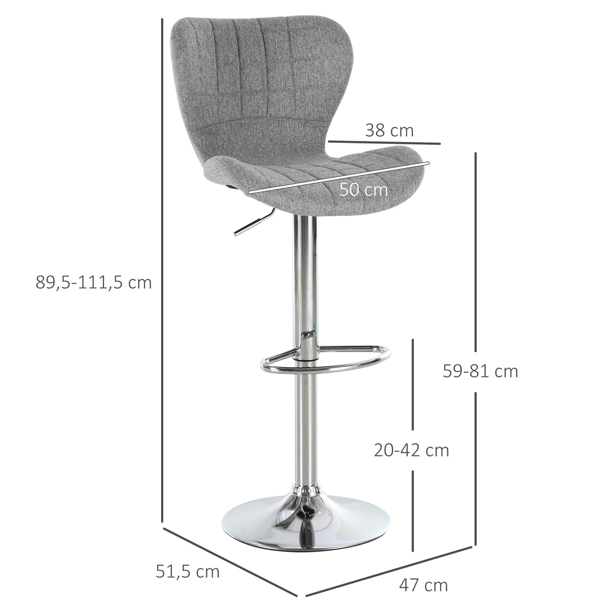 Lot de 2 Tabourets de Bar Design Contemporain Hauteur d'assise réglable 59-81 cm pivotant 360° Lin Gris-2