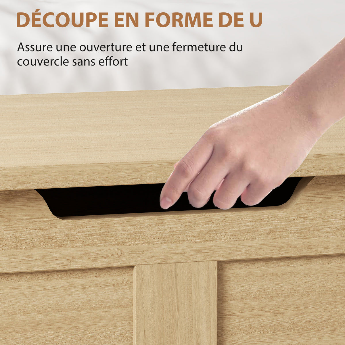 Coffre de rangement, banc de rangement avec couvercle rabattable et charnières de sécurité, 80 x 40 x 45 cm, bois naturel-5