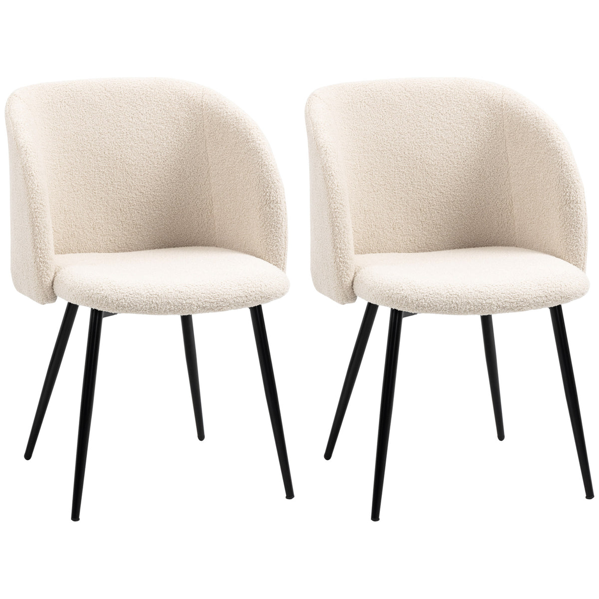 Lot de 2 chaises de salle à manger avec dossier en tissu effet laine boucleé pieds en acier 55 x 62 x 80 cm beige noir-0