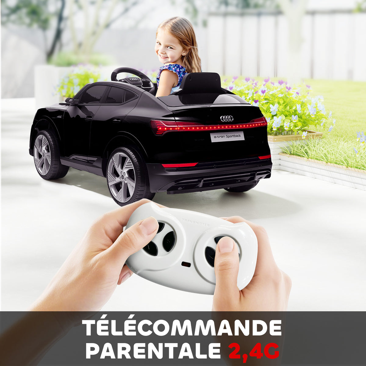 Voiture électrique enfants sous Licence Audi e-tron Sportback, véhicule électrique 12V Max. 5 Km/h avec télécommande 2,4G, phares LED, musique, klaxon, port USB, MP3, noir-4