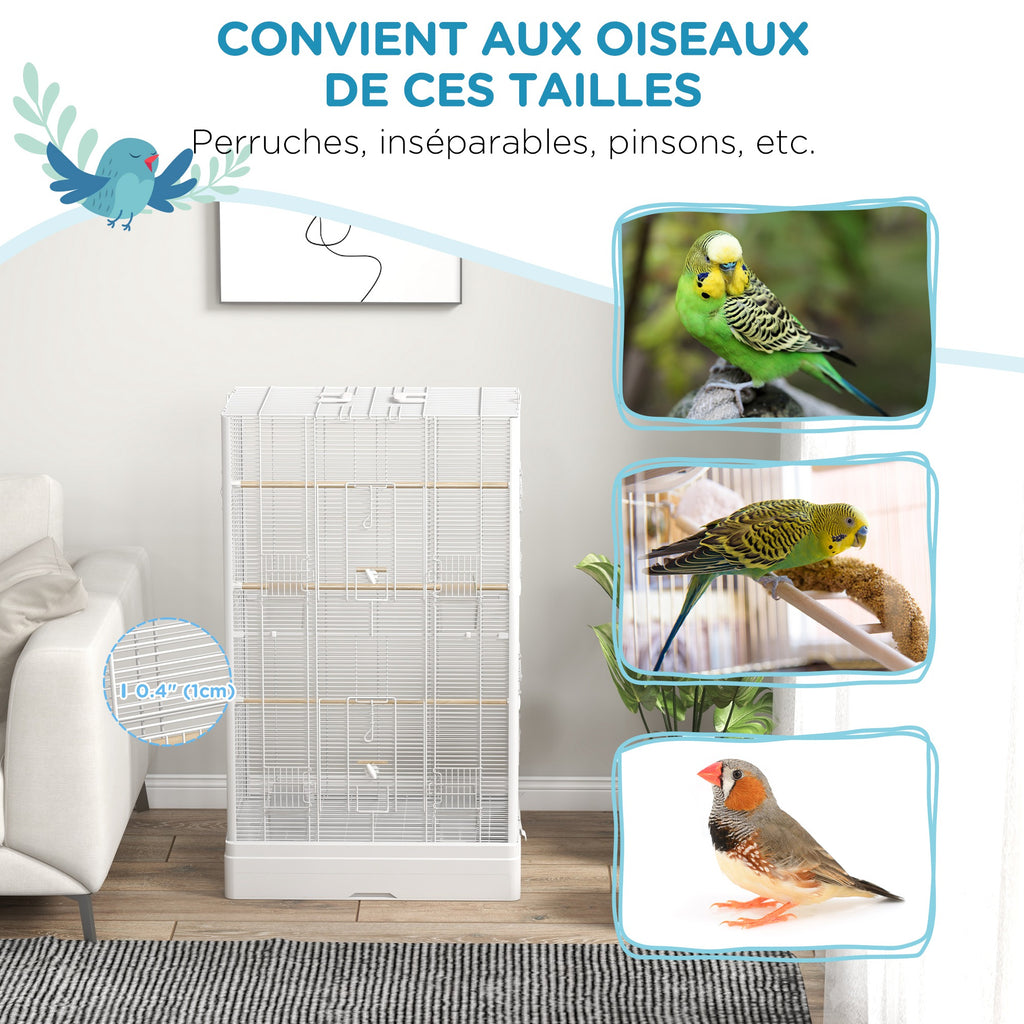 Cage à oiseaux volière avec portes perchoirs cage pour canaris perruches perroquets 61 x 36,5 x 98 cm blanc-5