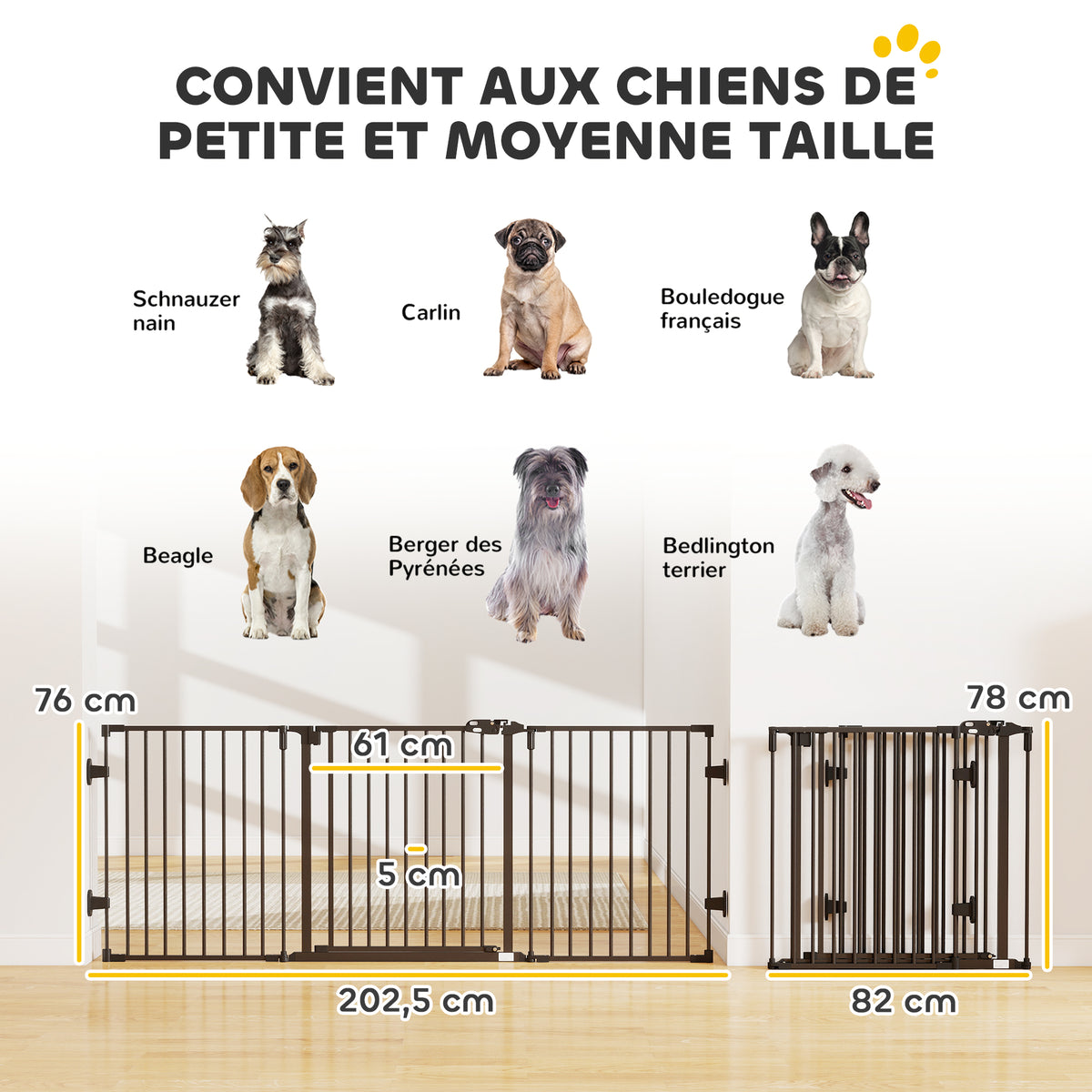 Barriere de securite chien pliable avec porte en acier 3 panneaux modulable fermeture automatique 202,5 x 2 x 76 cm noir-2