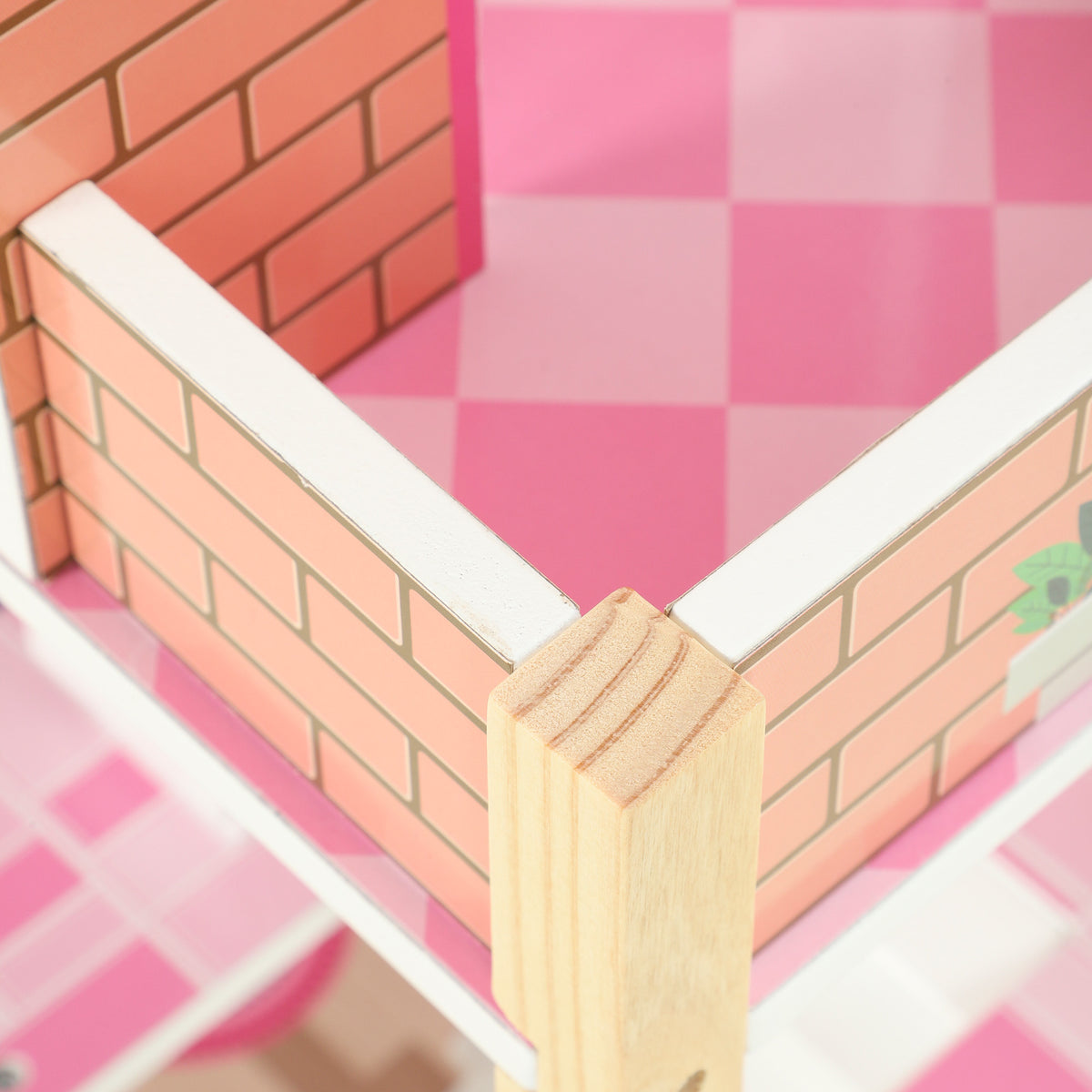 Maison de Poupée en Bois pour Enfants, Maison de Rêve Filles à 3 Étages avec Balcon, Escaliers et 10 Accessoires, Rose-9