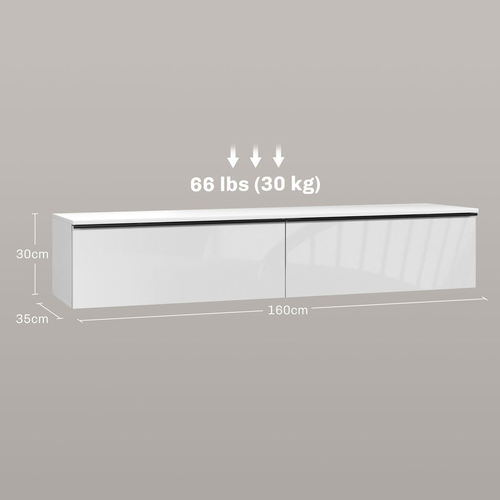 Meuble TV suspendu avec placard, pour téléviseurs jusqu'à 70 pouces, effet brillant, blanc-2