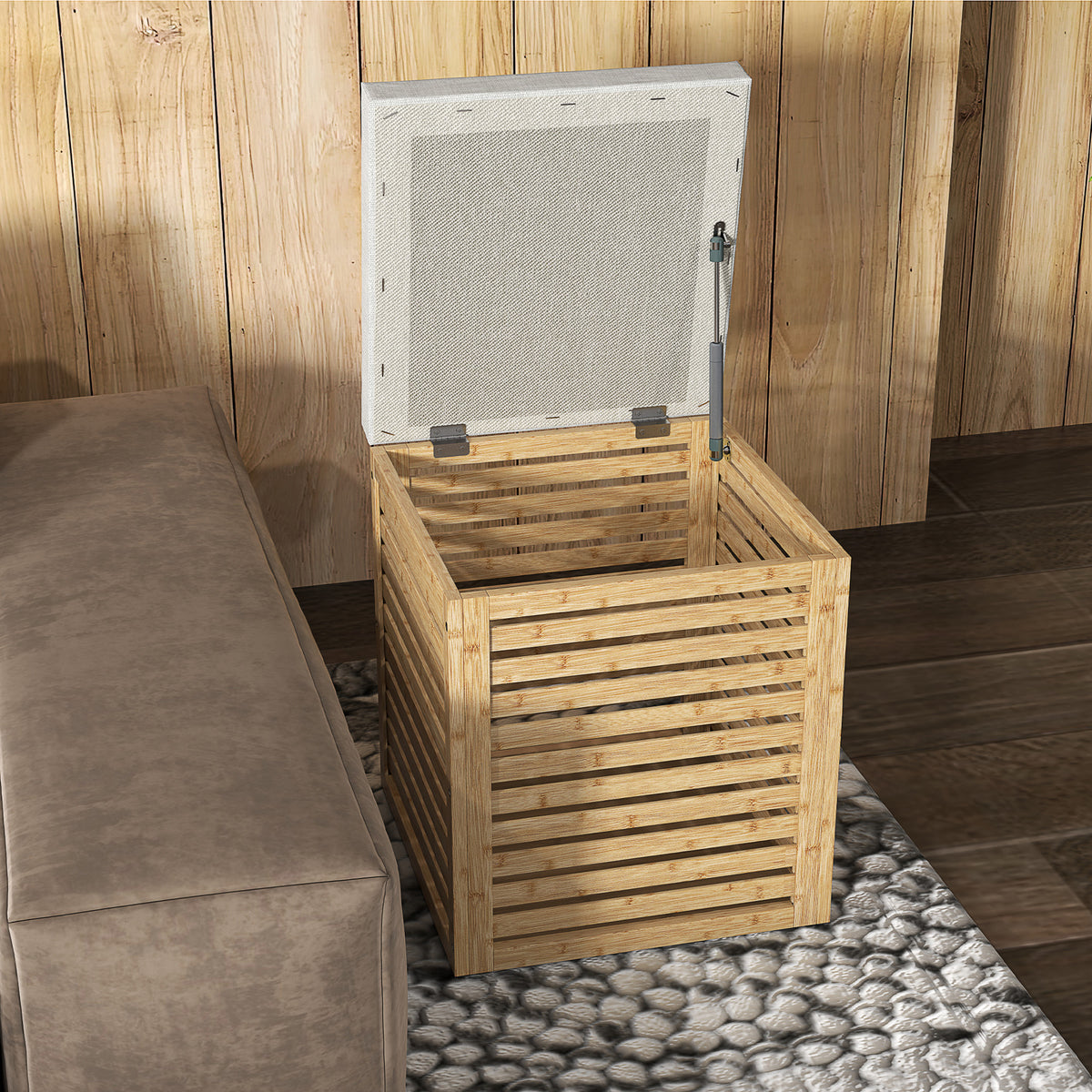 Coffre de rangement tabouret de rangement 54.76 L design lamellé cadre en bambou naturel 40 x 40 x 47 cm bois naturel-7