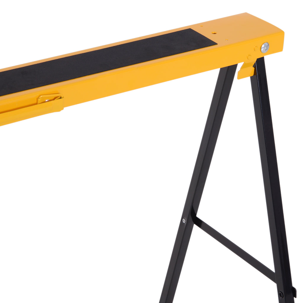 Lot de 2 tréteaux pliables compactes poignée transport dim. 100L x 50l x 76H cm surface antidérapante métal noir jaune-8