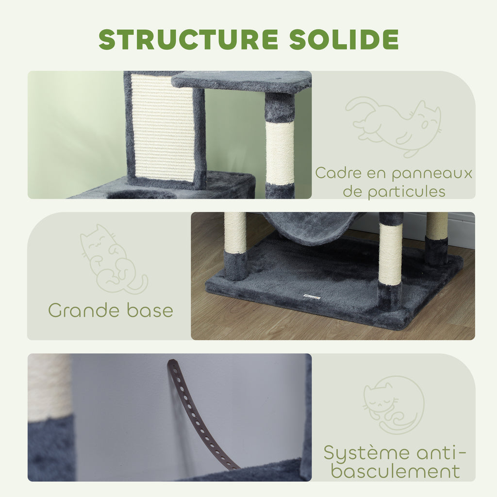 Arbre à chat 206 cm tour de jeux pour chat en peluche plusieurs niveaux idéal pour 1-3 chats 60 x 50 x 206 cm gris foncé-4