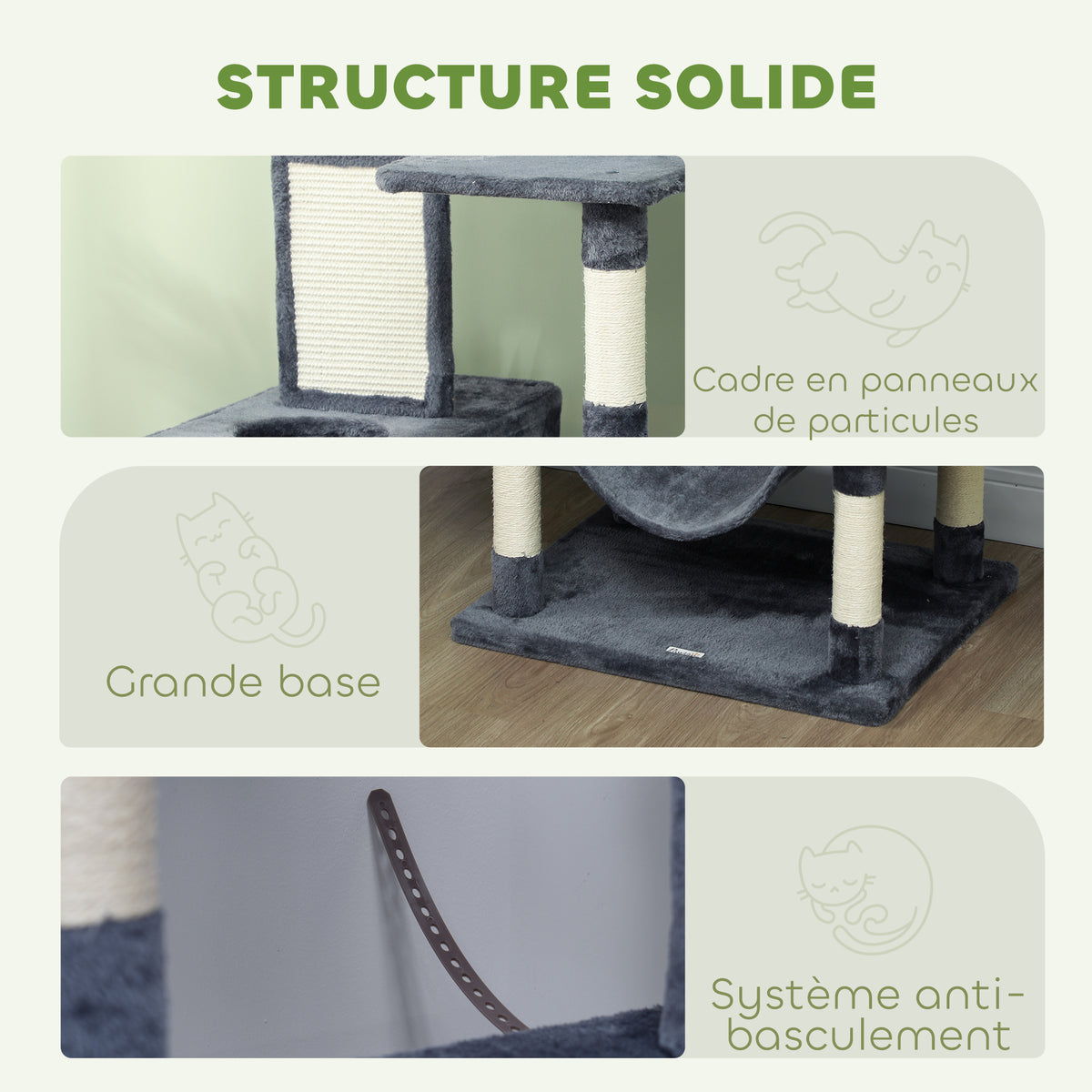 Arbre à chat 206 cm tour de jeux pour chat en peluche plusieurs niveaux idéal pour 1-3 chats 60 x 50 x 206 cm gris foncé-4