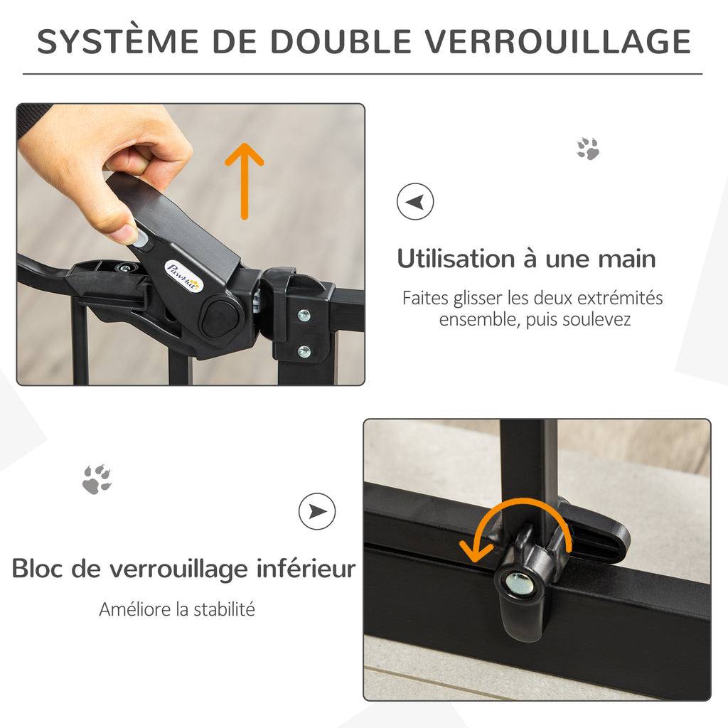 Lot de 2 barrières de sécurité animaux de 104H cm avec système de double verrouillage sans percage de 74 à 80 cm-3