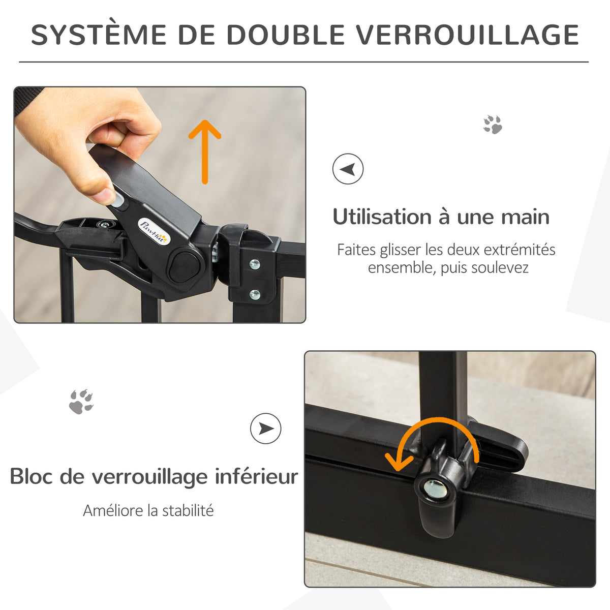 Lot de 2 barrières de sécurité animaux de 104H cm avec système de double verrouillage sans percage de 74 à 80 cm-3