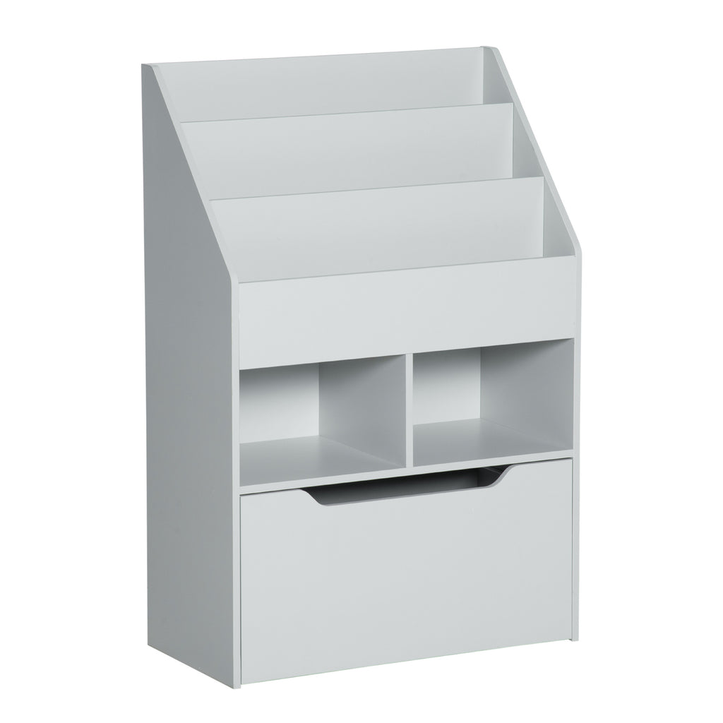 Bibliothèque étagère Multi-Rangement 3 étagères 2 niches Grand tiroir en bois Gris-0