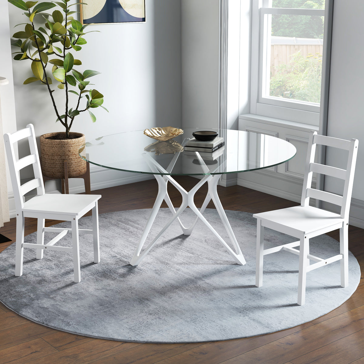 Lot de 2 chaises de salle à manger en bois massif de pin chaise de cuisine dossier lattes esprit campagne blanc-1