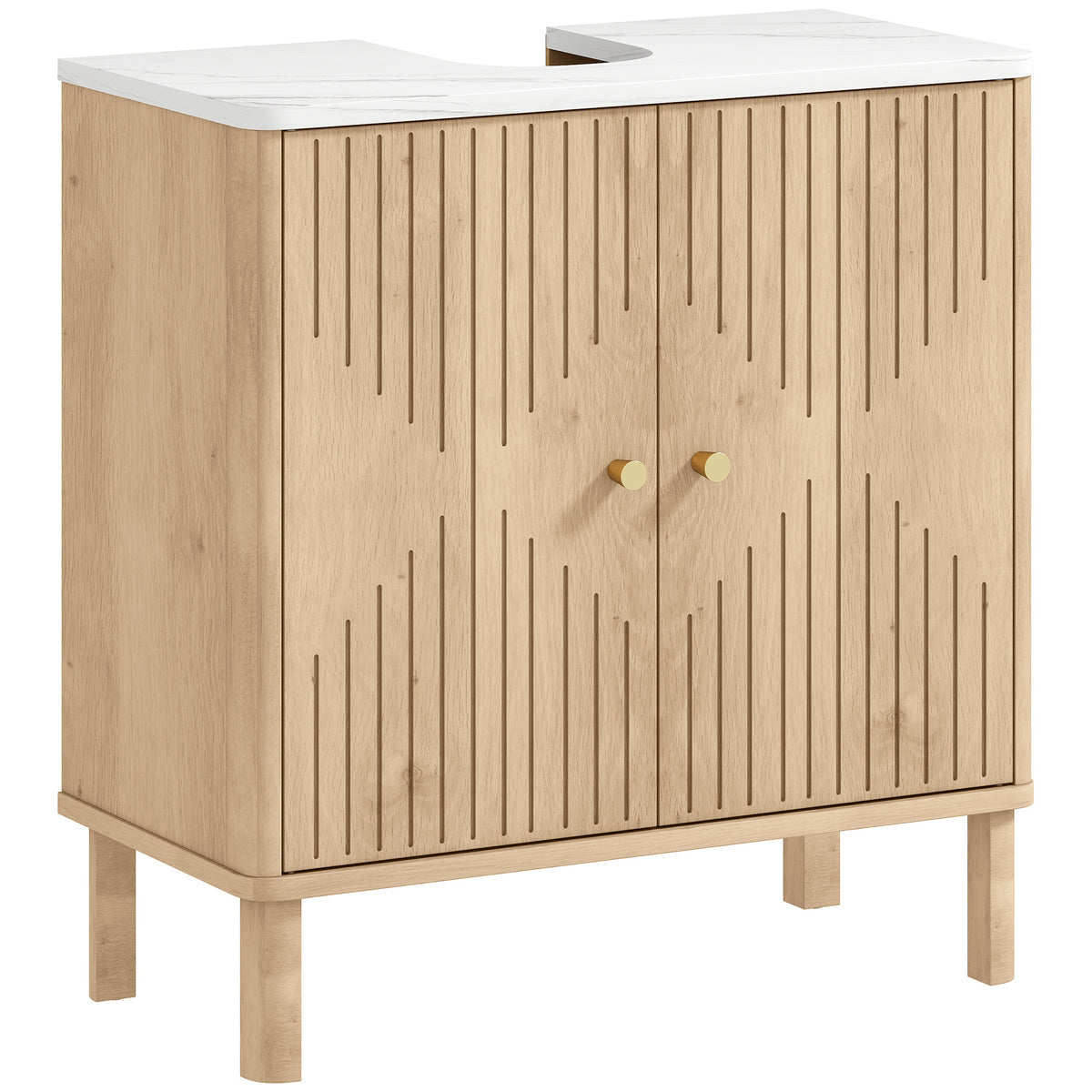 Meuble sous lavabo meuble de salle de bain sous vasque étagère réglable plan de toilette effet marbre 60x30x63cm chêne-0