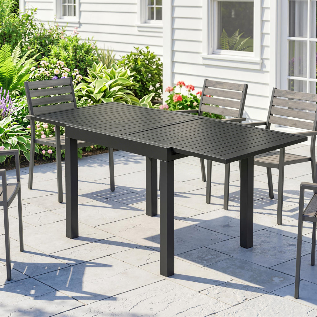 Table de jardin extensible table extérieur pour 4-6 personnes avec rallonge auto-stockée aluminium 80-160 x 80 cm noir-1