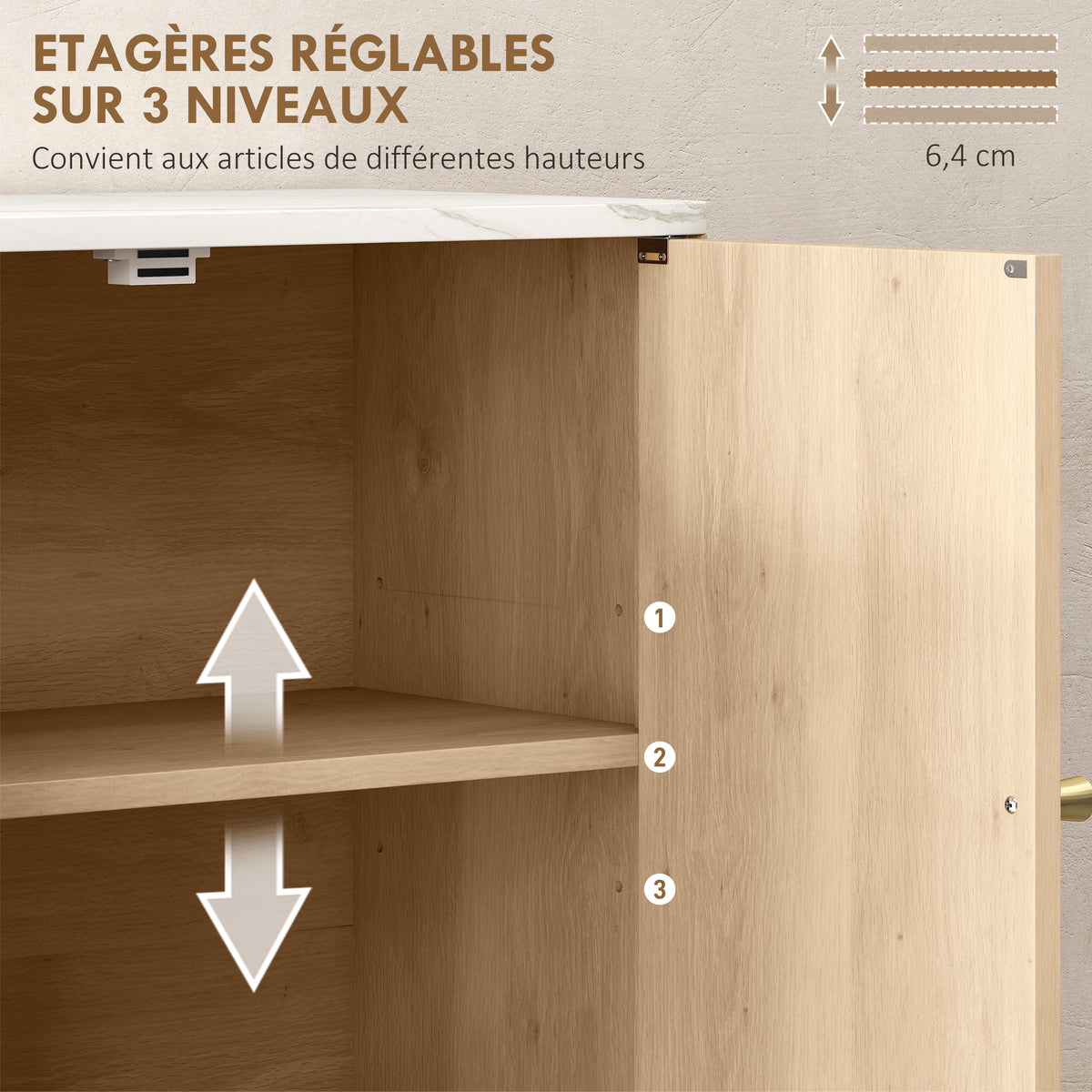 Armoire murale de salle de bain, meuble de rangement avec compartiment ouvert et étagère réglable, 60 x 18 x 70 cm chêne-4