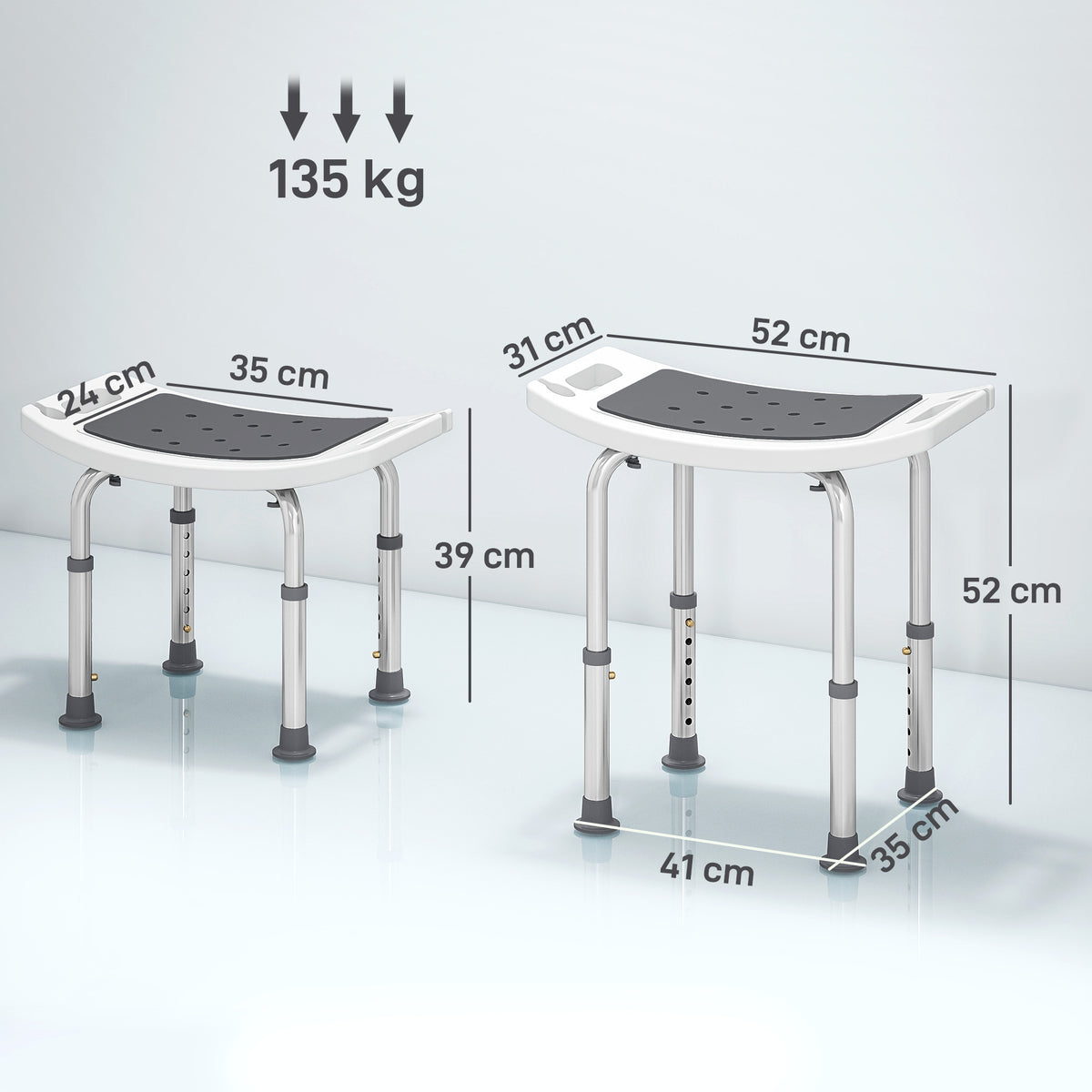 Siège de Douche réglable en Hauteur Tabouret de Douche Ergonomique Pieds antidérapants Charge Max. 135 Kg alu HDPE Gris-2