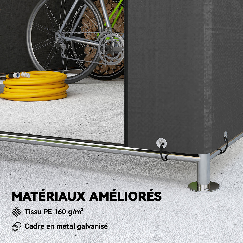 Abri de jardin tente de stockage imperméable abri moto porte enroulable fermeture éclair, 200 x 238 x 183 cm, gris foncé-3