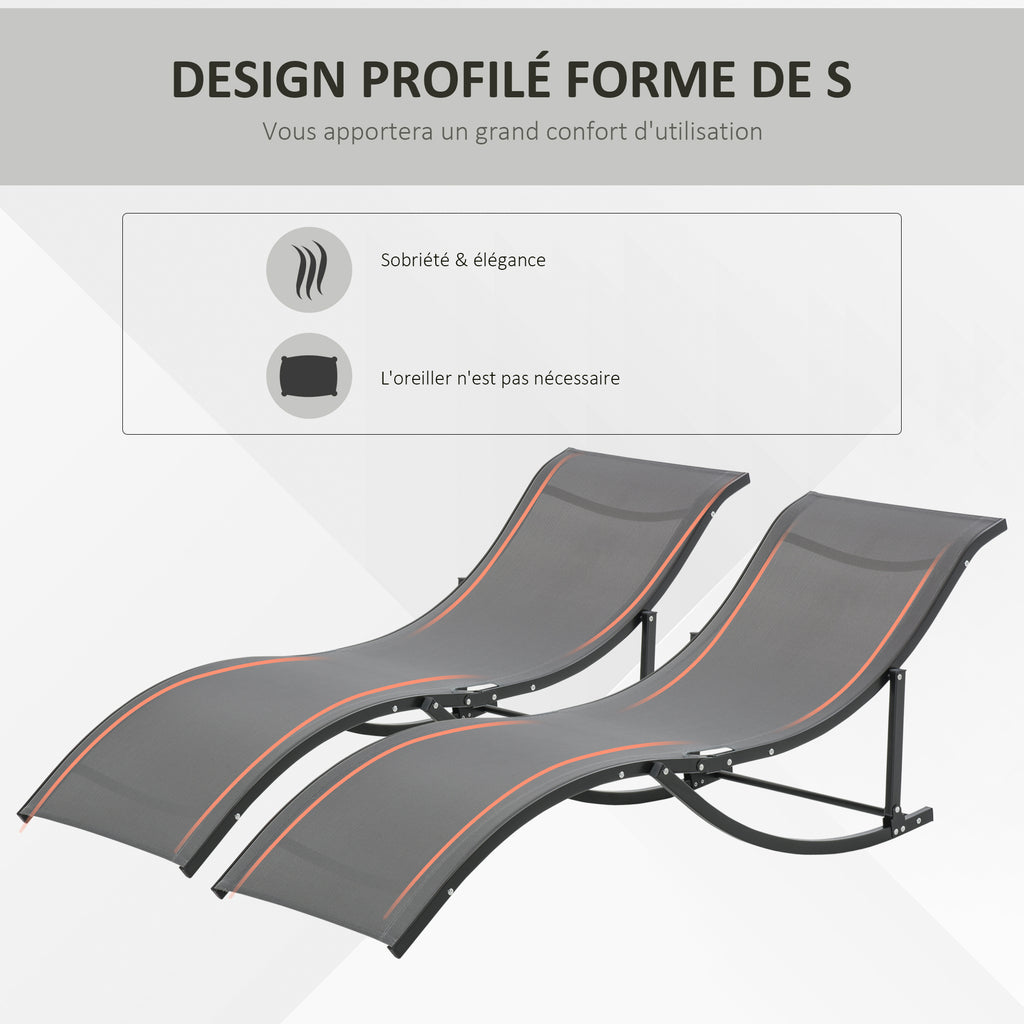 Lot de 2 bains de soleil pliables, chaise longue jardin extérieur en aluminium et textilène anthracite-4