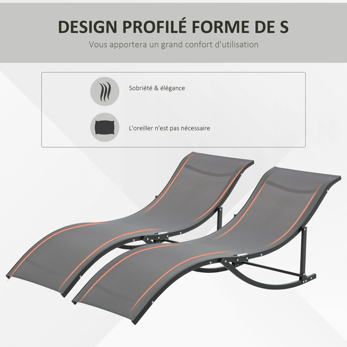 Lot de 2 bains de soleil pliables, chaise longue jardin extérieur en aluminium et textilène anthracite-4