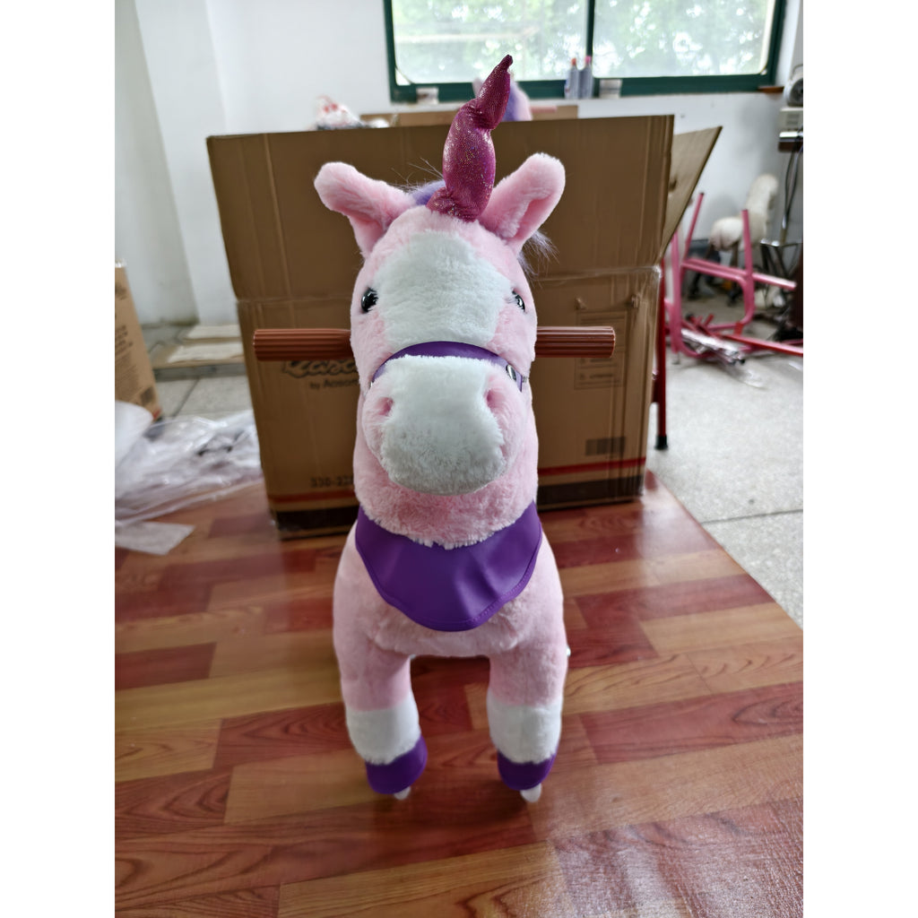 Cheval pour enfants 2+ ans avec 4 roues et hennissements, Tête pivotante, Design à pédales, Capacité 60 kg, Rose-3