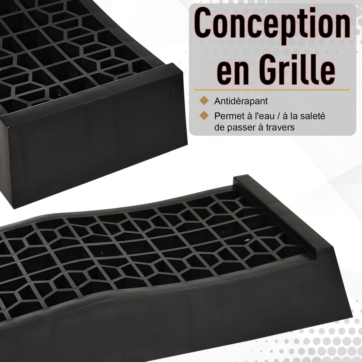 Ensemble de 2 rampes pour voiture véhicule utilitaire rampe de chargement lourde 3T caravane camping-car dim. 70L x 19,5l x 7,8H cm PP noir-3