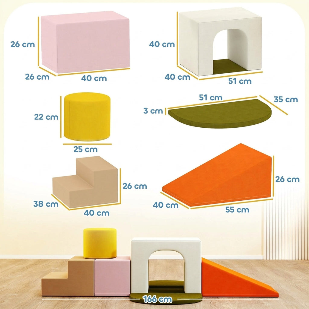 Parcours motricité bébé 8PCS, module motricité Bébé en mousse avec housse en velours lavable 51 x 40 x 40 cm multicolore-2