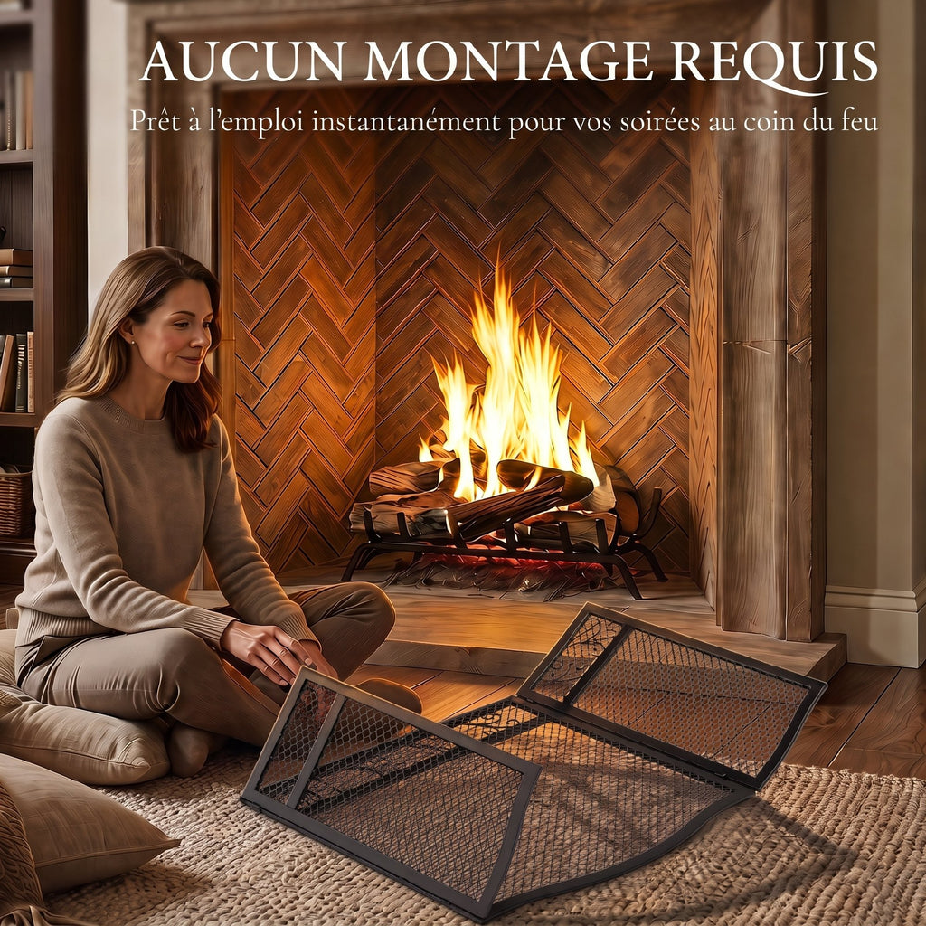 Pare Feu Cheminée Pliable 3 Panneaux, Pare-Étincelles Cheminée, Motif Floral, Métal, 107 x 60 cm, Noir-6