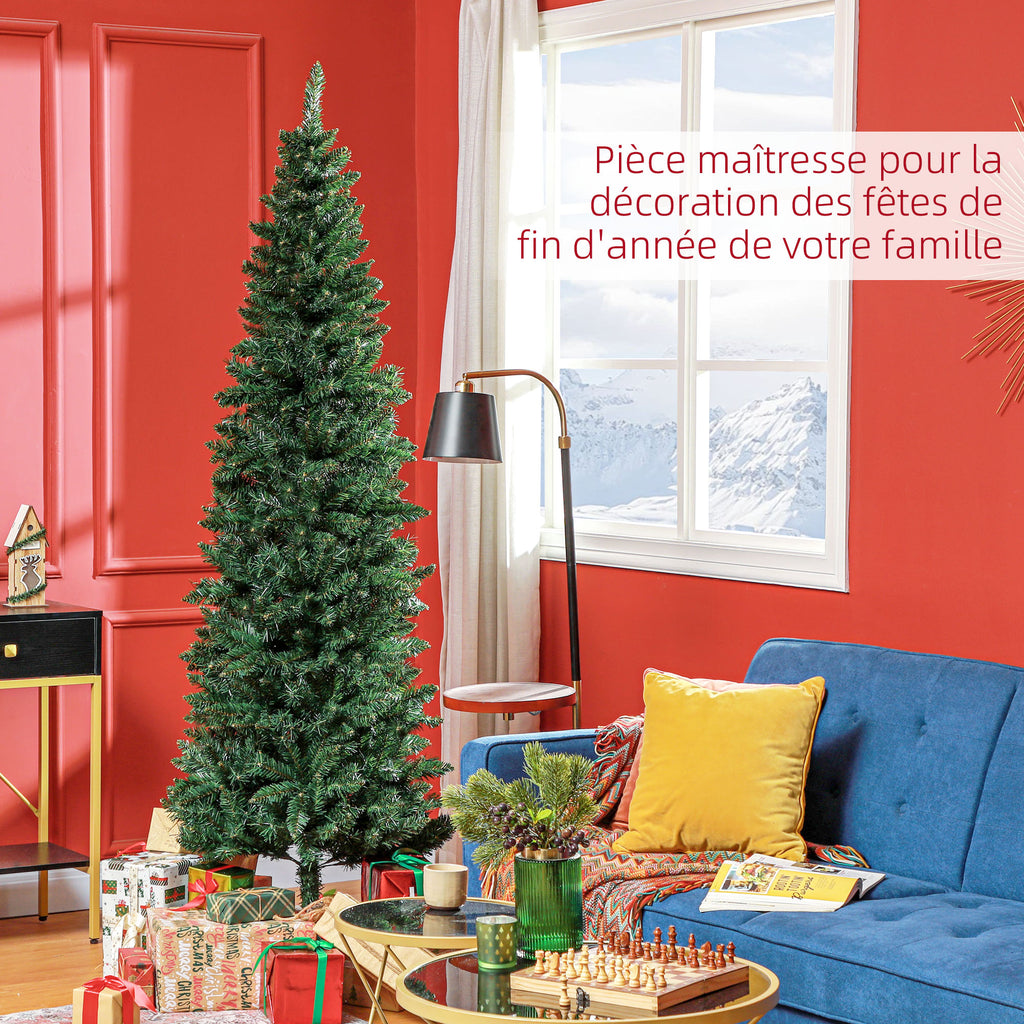 Sapin de Noël Artificiel 210 cm Arbre de Noël Slim avec support en acier pliable, 687 branches épines Vert-3