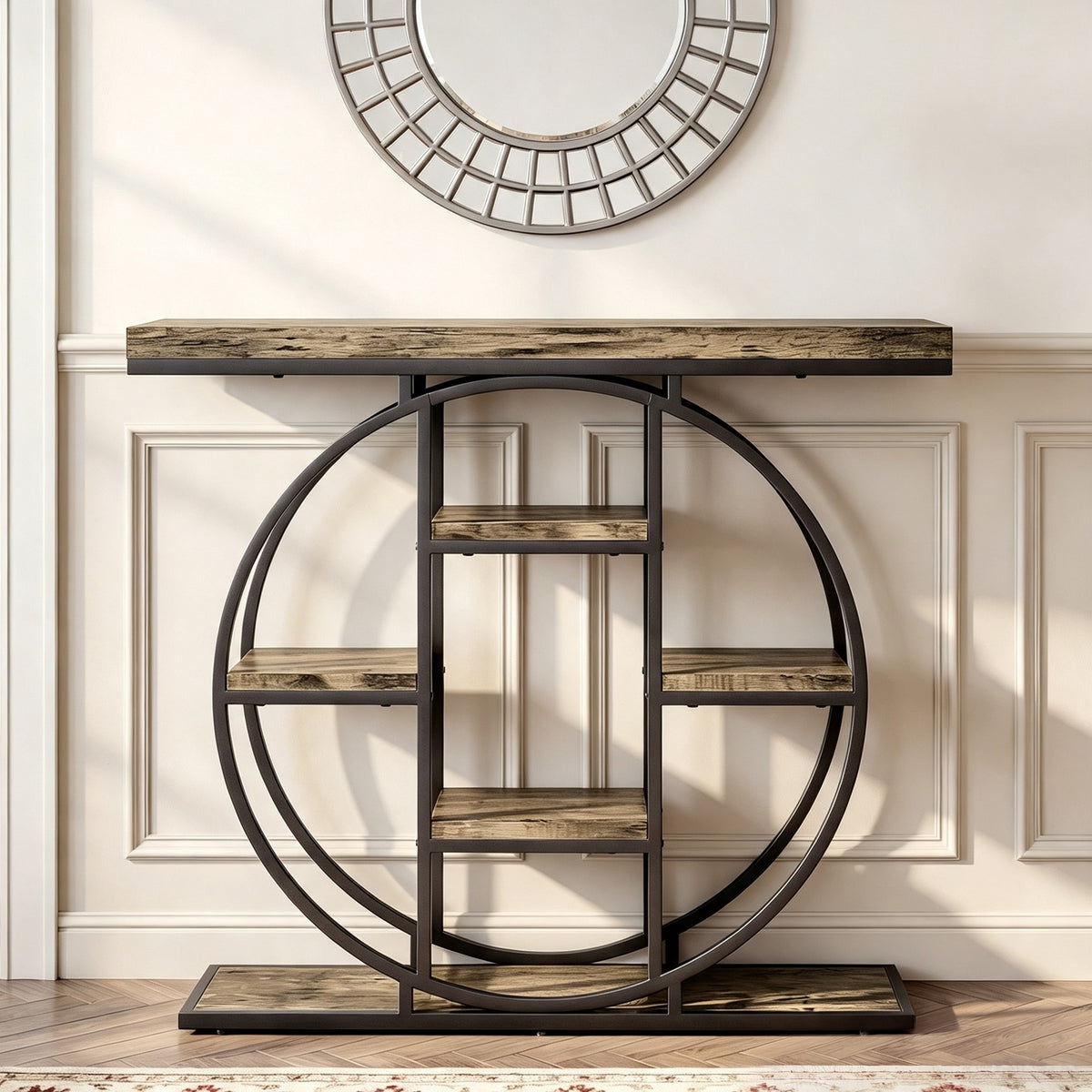 Table Console d'Entrée Meuble d'Entrée Industrielle 6 Étagères Rangement Plateau 4cm 100 x 30 x 81,5cm Marron Rustique-1