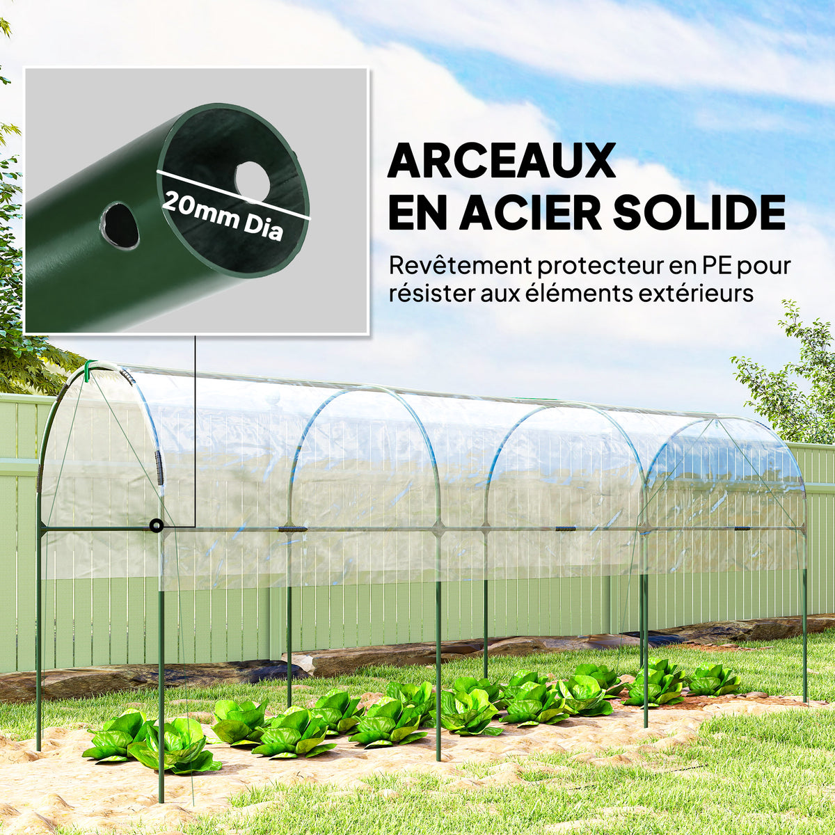 Serre de jardin serre à tomates 4 arceaux en acier bâche en PVC 4 x 1,2 x 1,7 m vert-4